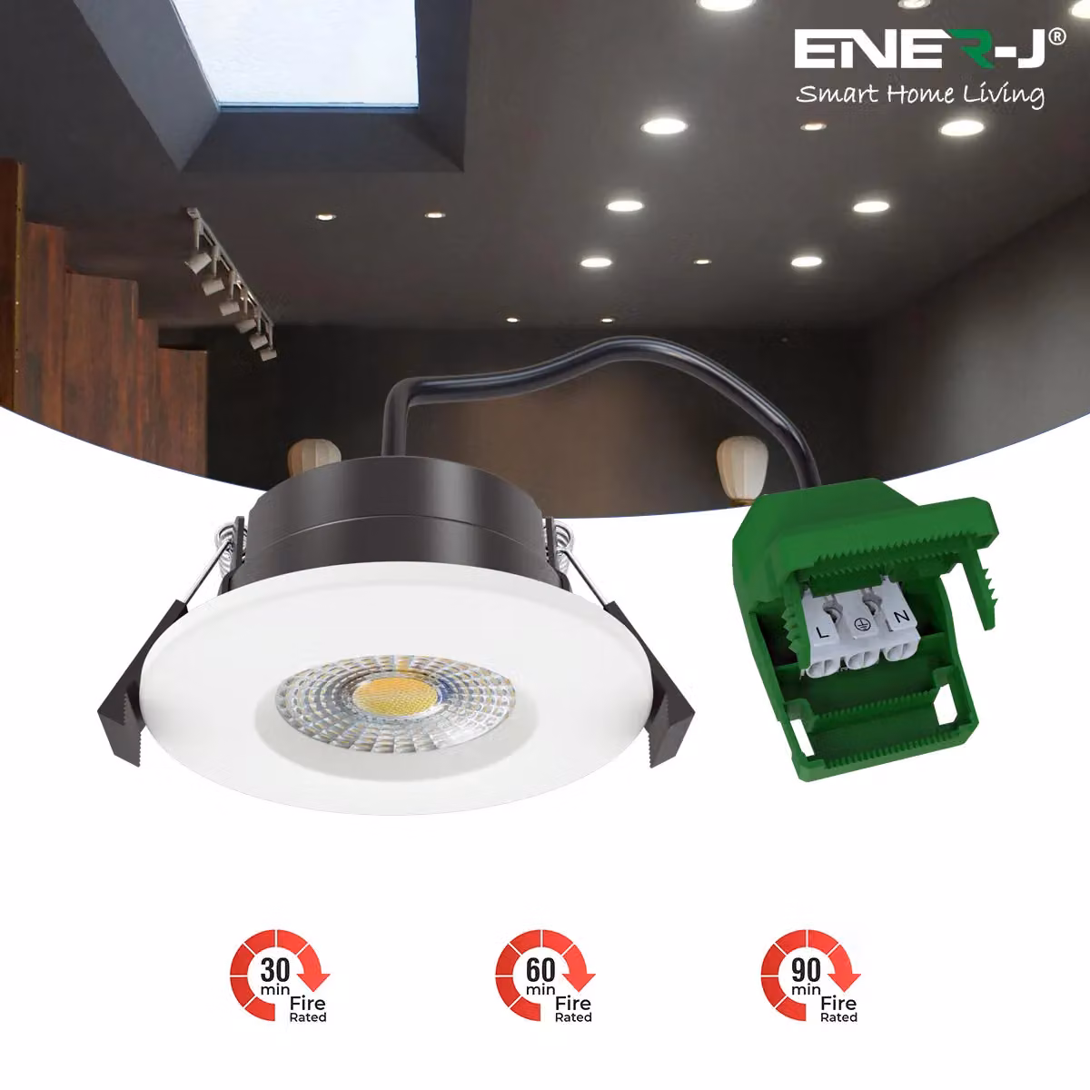 ENER-J 7W Dimmable and CCT Changeable LED Fire Proof Recessed Downlight, IP65, White, Pack of 2, Diameter: 25 cm, Height: 19 cm – 3