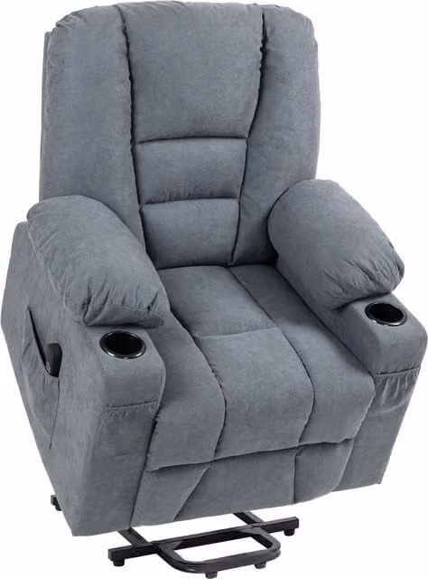 HOMCOM Grey Fabric Upholstered Powered Lift Recliner Chair for Seniors with Remote Control and Side Pockets