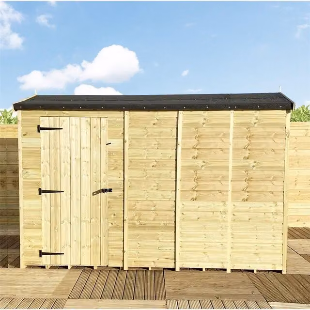 Marlborough Pressure Treated High Eaves Reverse Apex Shed with Single Door in Natural Wood – 1
