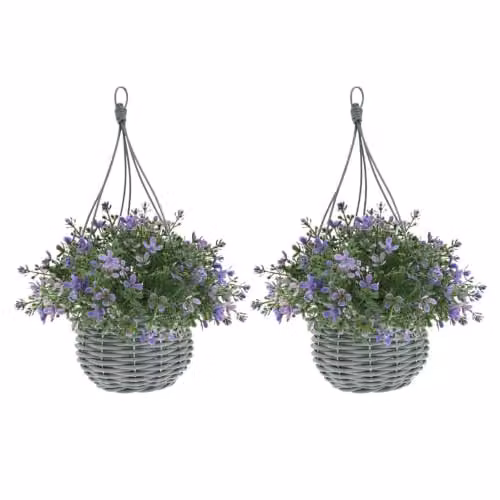 Ark Mat 2 Pack UV Resistant Artificial Floral Hanging Baskets in Purple, Diameter: 34 cm