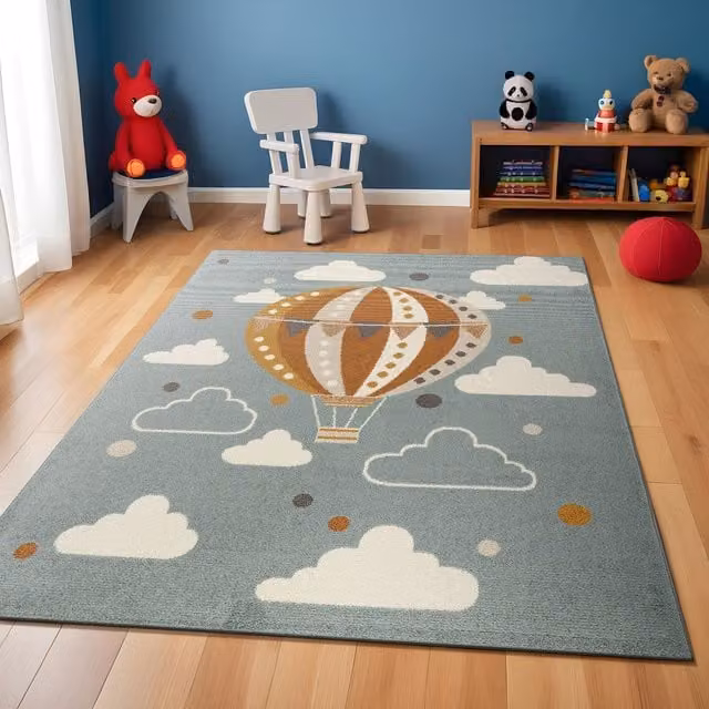 Livabliss Ankara Washable Kids Round Rug in Multicoloured Grey and Blue, Diameter: 160 cm – 1
