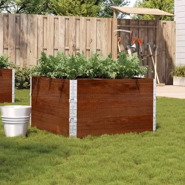 Berkfield Home Garden Brown Wooden Raised Bed Planter with Galvanised Steel, W: 100 cm, D: 100 cm, H: 100 cm