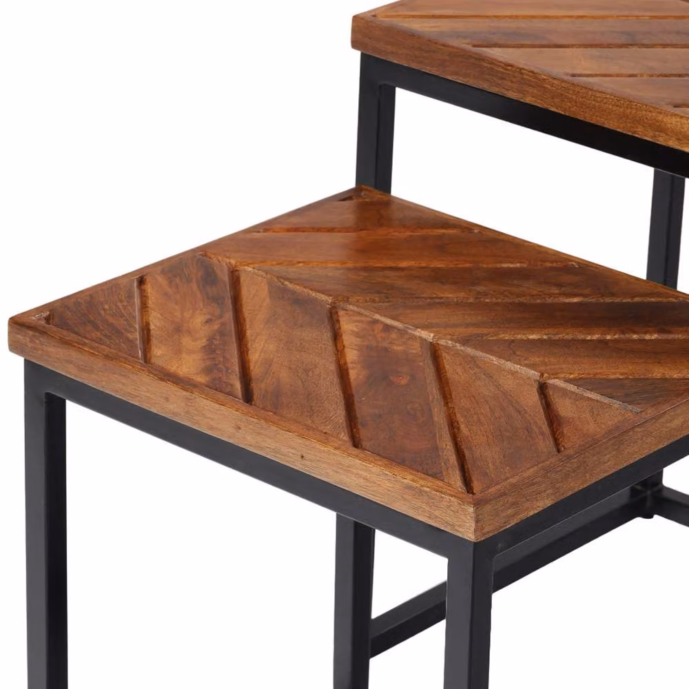 Jaipur Furniture Ltd Parquet Coffee Table with Stool in Brown Mango Wood and Black Iron, W: 120 cm, D: 60 cm, H: 41.5 cm – 3