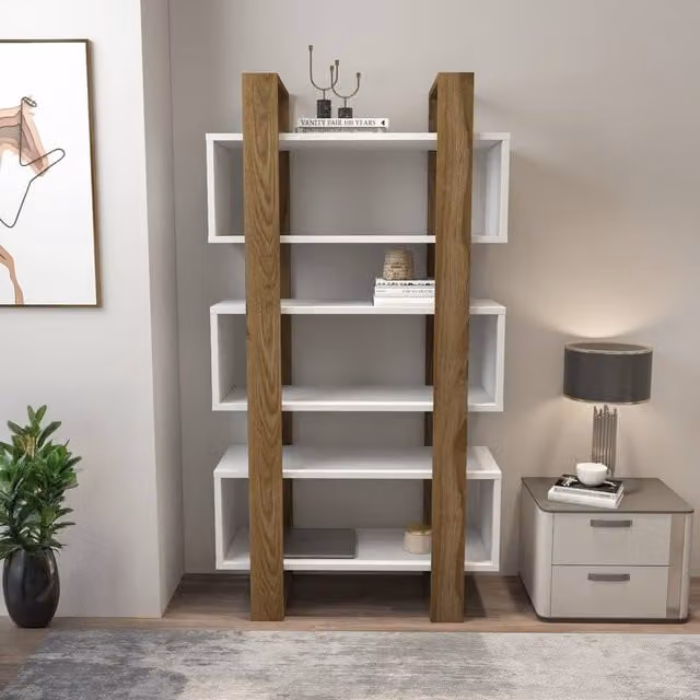 Decorotika Reina Brown and White Modern Freestanding Bookcase Shelving Unit 150 cm