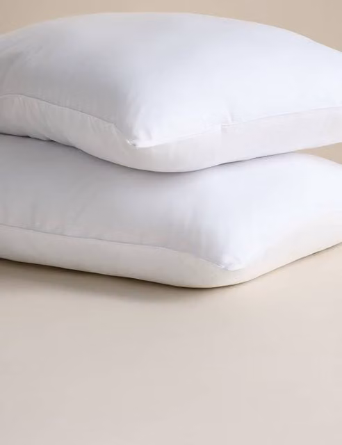 M&S 2 Pack Luxury White Medium Down Alternative Pillows with Breathable Cotton and Microfibre Polyester Filling