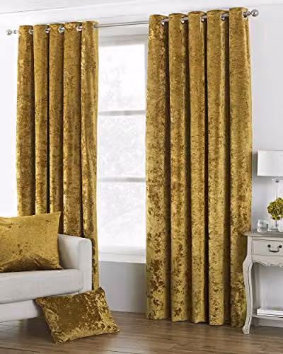 Riva Paoletti Verona Yellow Velvet Look Eyelet Curtains (Pair) Width: 168 cm, Height: 229 cm
