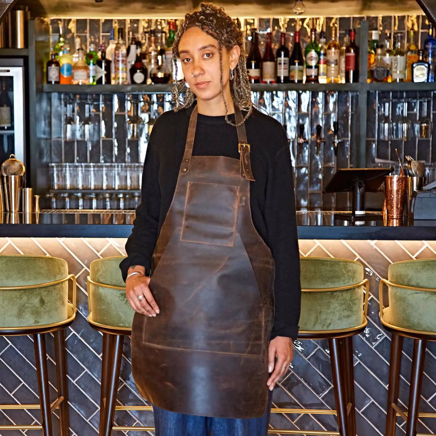 Paper High Handmade Buffalo Leather Apron in Brown – 2