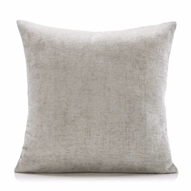 Luxury Living Set of 4 Silver Chenille Square Filled Cushions, W/D/H: 45 x 45 x 45 cm