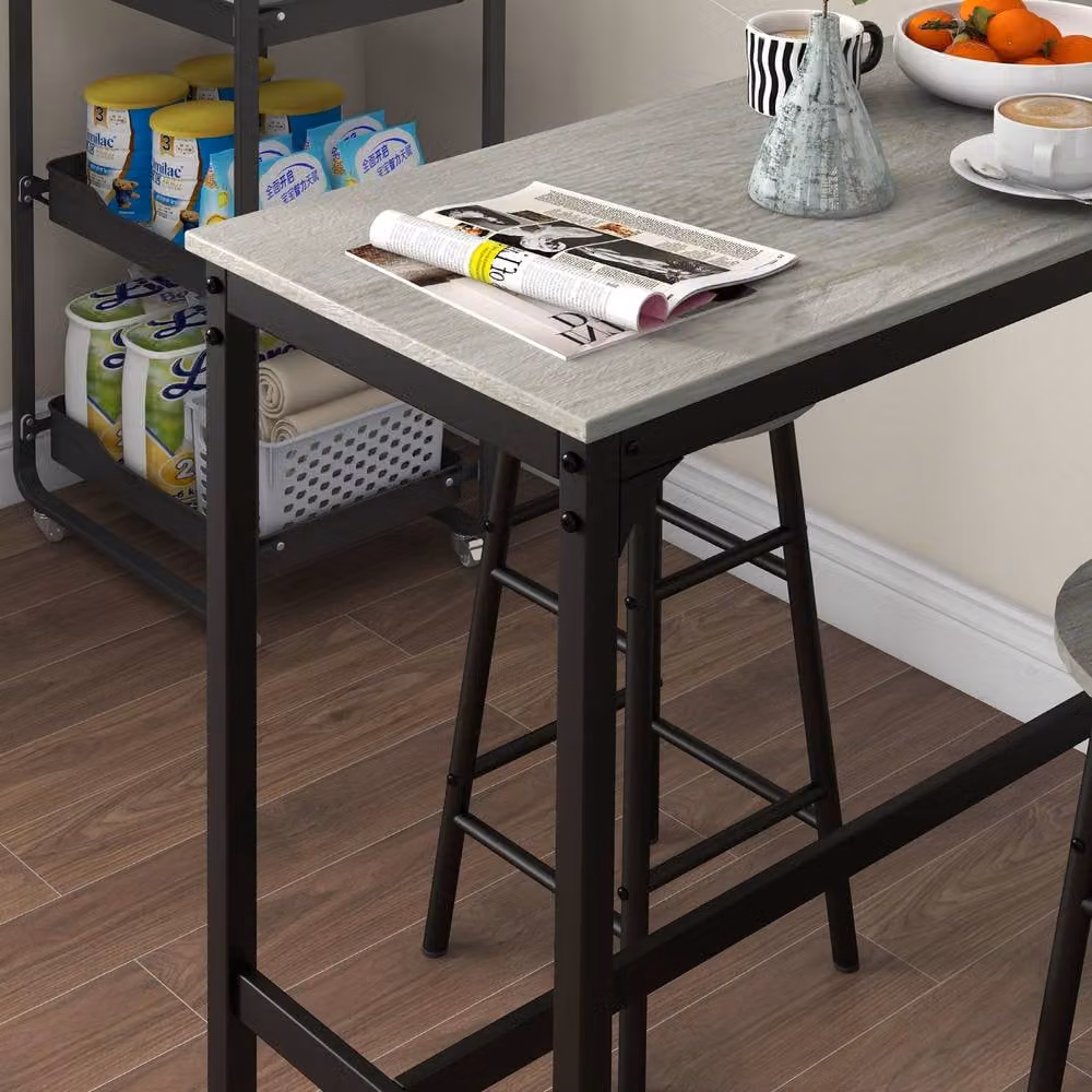 STILVORA Industrial Bar Table Set with 2 Stools in Grey and Black – 7