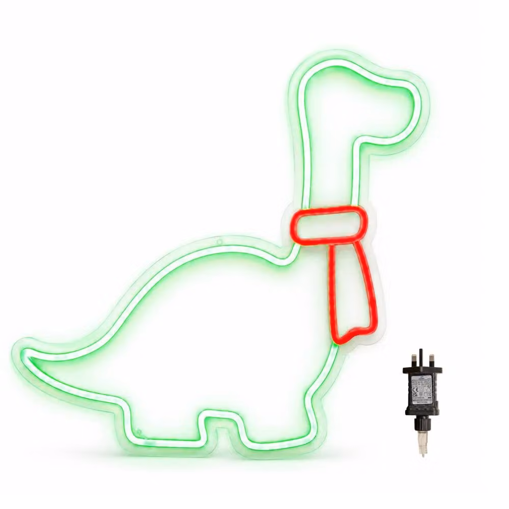 Samuel Alexander Green and Red LED Neon Dinosaur Christmas Light with Scarf and Stand, Height: 43 cm – 3