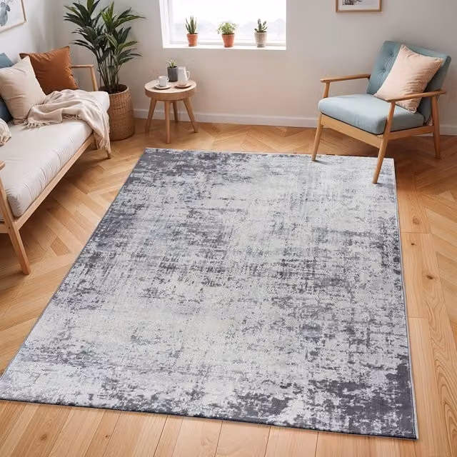 Livabliss Floransa Abstract Modern Marble Living and Dining Room Rug in Grey and Beige, W: 160 cm, L: 215 cm