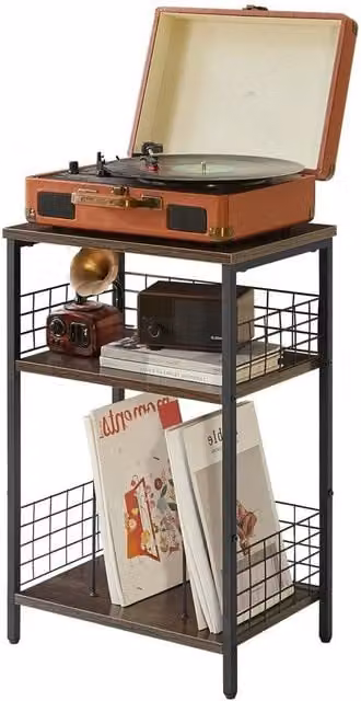 FORGEVIO 3 Tier Brown Record Player Stand and End Table, W/D/H: 40 x 29 x 62.5 cm – 1