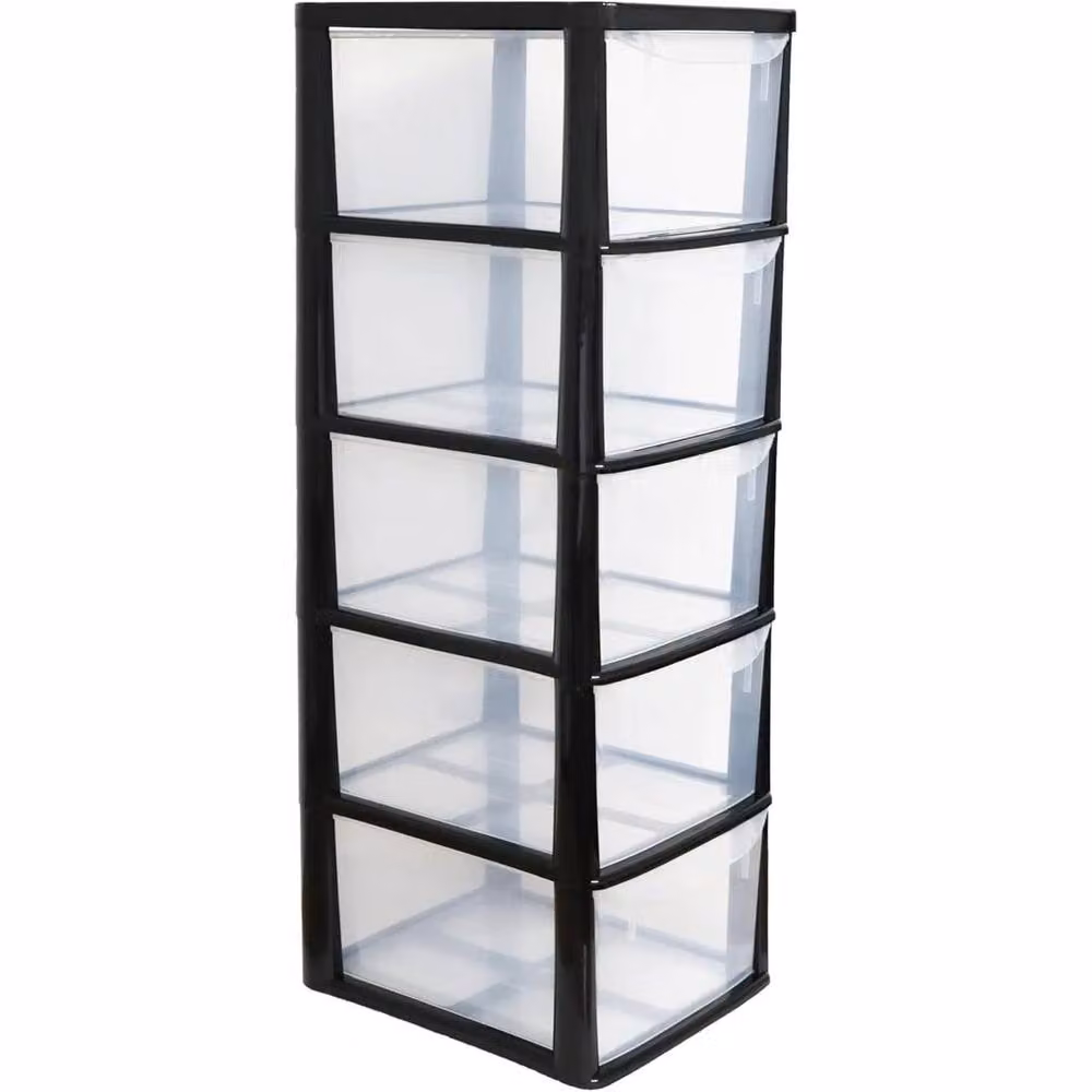 FORGEVIO A4 5 Drawer Plastic Storage Tower Unit in Black and Transparent, Width: 50 cm – 2
