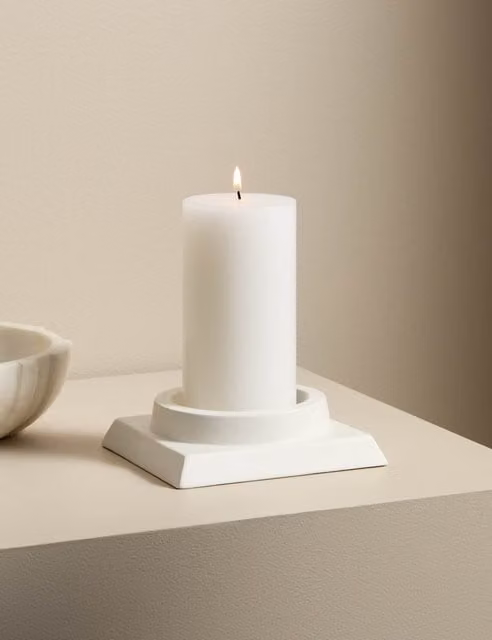 M&S x Kelly Hoppen White Geometric Ceramic Pillar Candle Holder