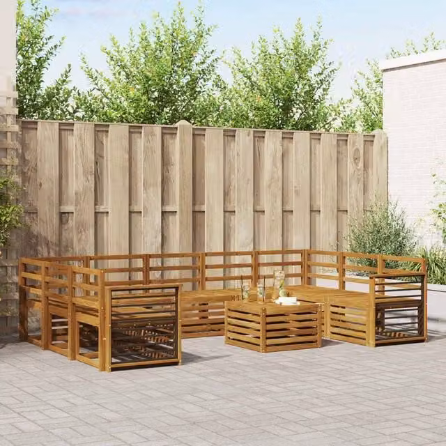 Berkfield Home 10-Piece U-Shape Garden Sofa Set in Brown Solid Acacia Wood – 1