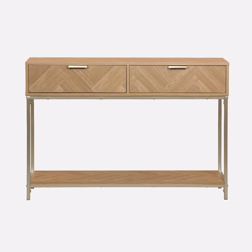 sweeek Herringbone Console Table with 2 Drawers in Light Brown, W: 110 cm, D: 35 cm, H: 75 cm – 2