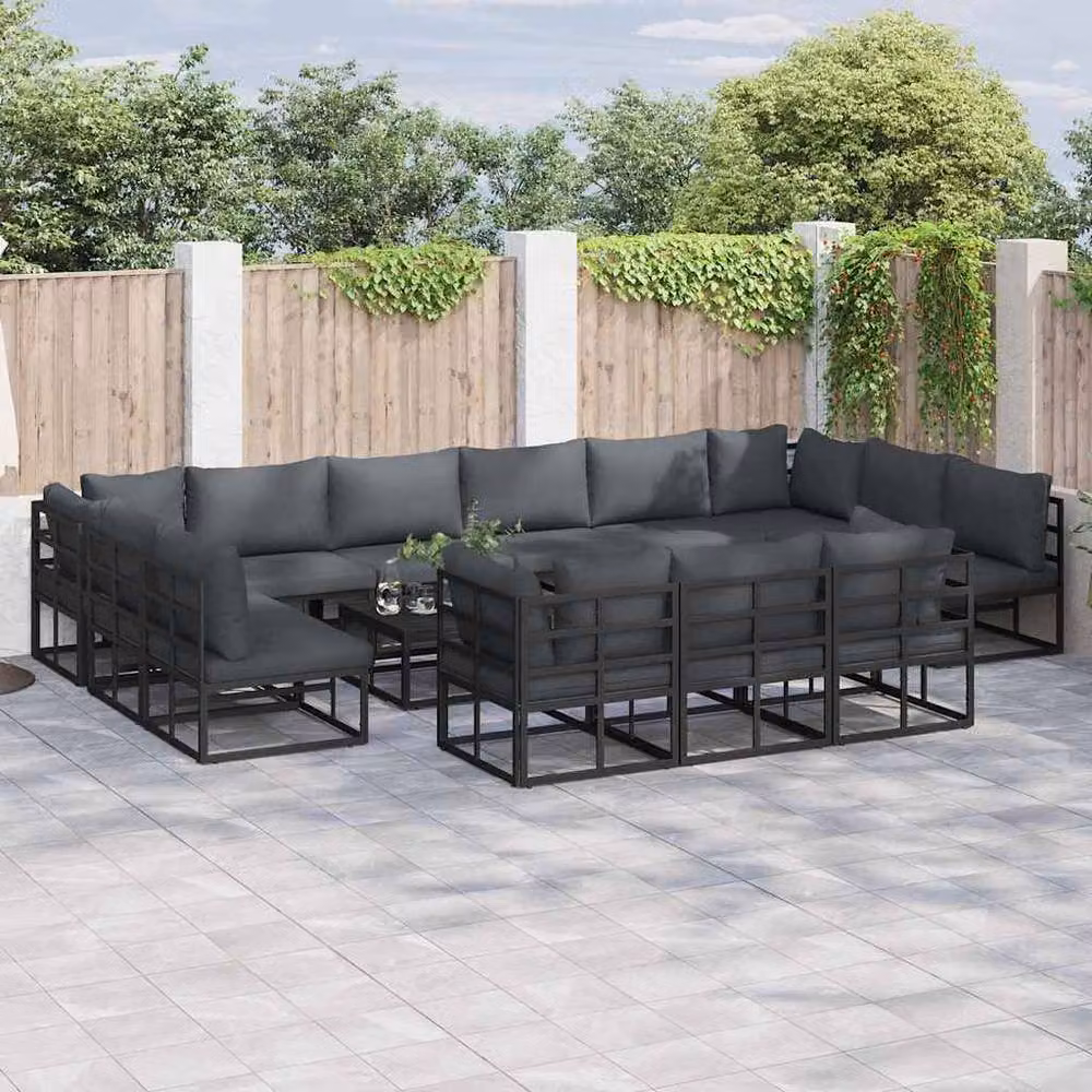 Berkfield Home 14 Piece Black Aluminium Garden Sofa Set with Cushions W/D/H: 70 x 70 x 32 cm – 2