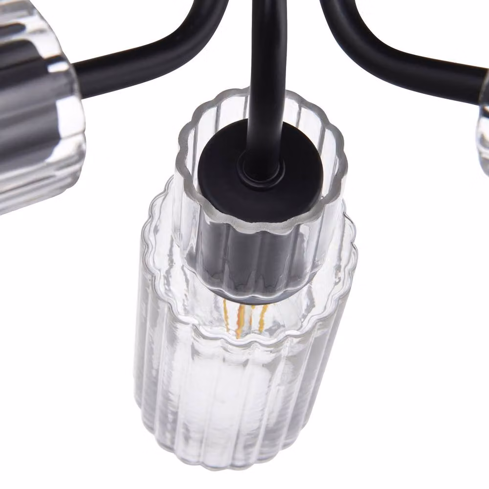 First Choice Lighting Portland Set of 2 Modern Black and Transparent Glass Flush Ceiling Lights – 3