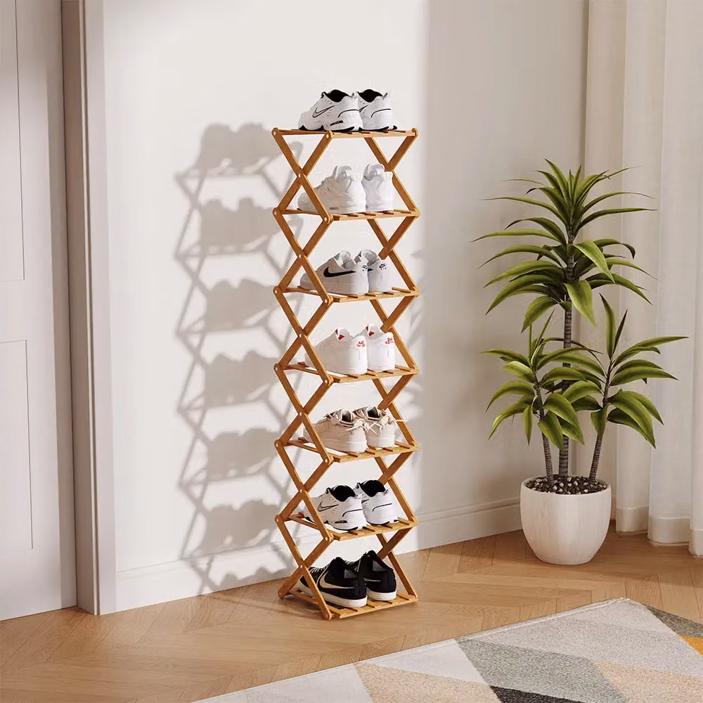 Living and Home Bamboo Folding Shoe Rack Organiser in Light Oak Brown – 3