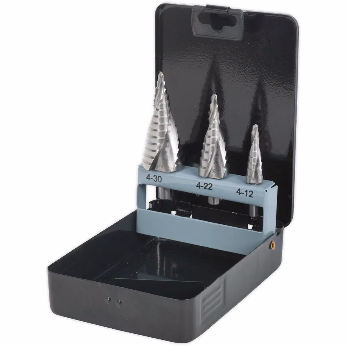Loops 3 Piece HSS 4341 Spiral Flute Step Drill Bit Set in Silver and Multicolour – 4