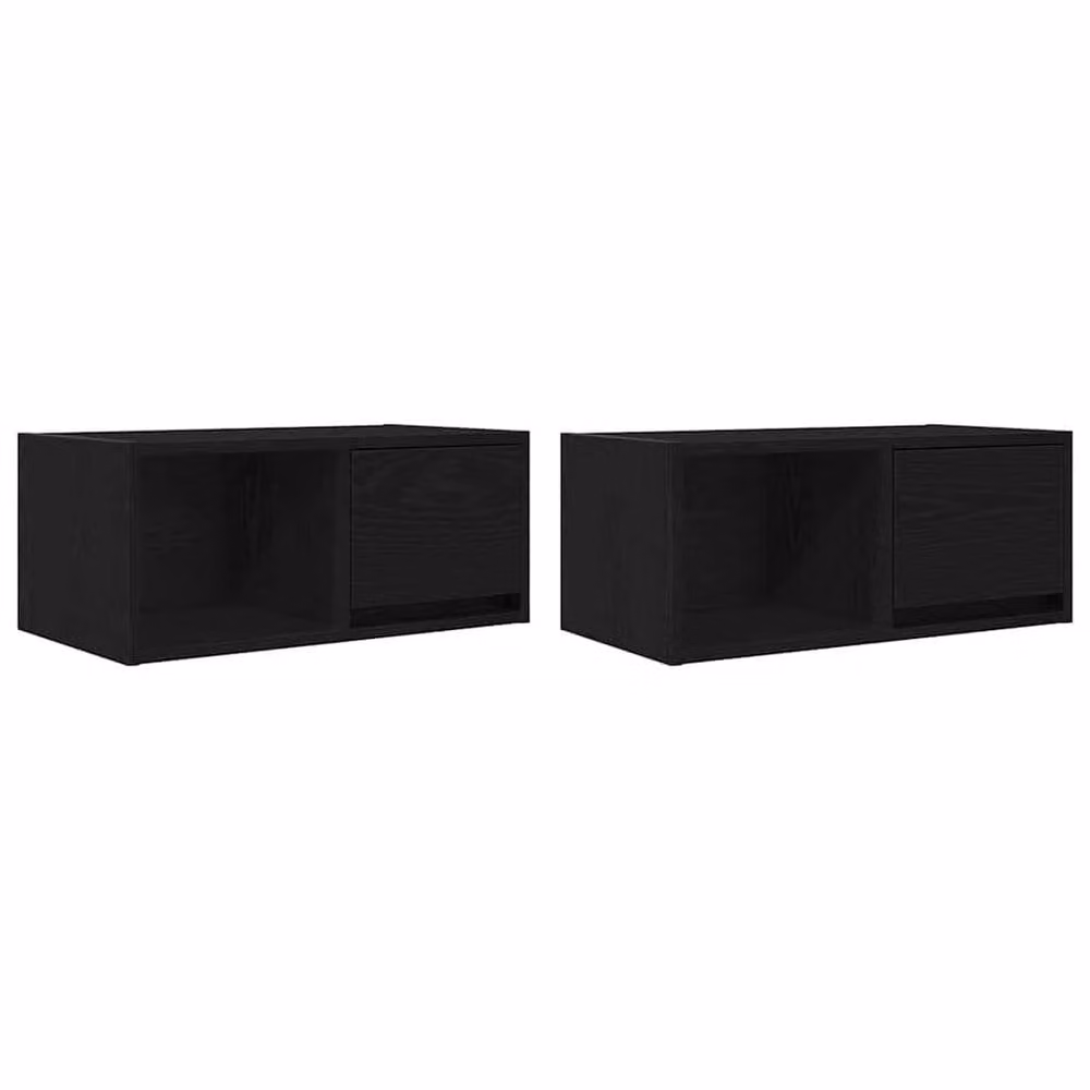 Berkfield Home Set of 2 Modern Black Oak TV Cabinets, W: 60 cm, D: 31 cm, H: 25.5 cm – 2