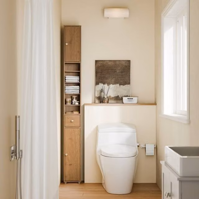 SoBuy Slim Tall Bathroom Cabinet in Brown with Hinged Doors and Internal Shelves, H: 180 cm