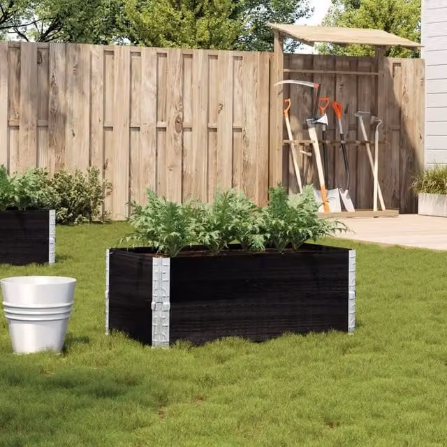 Berkfield Home Garden Black Wooden Raised Bed Planter with Galvanised Steel