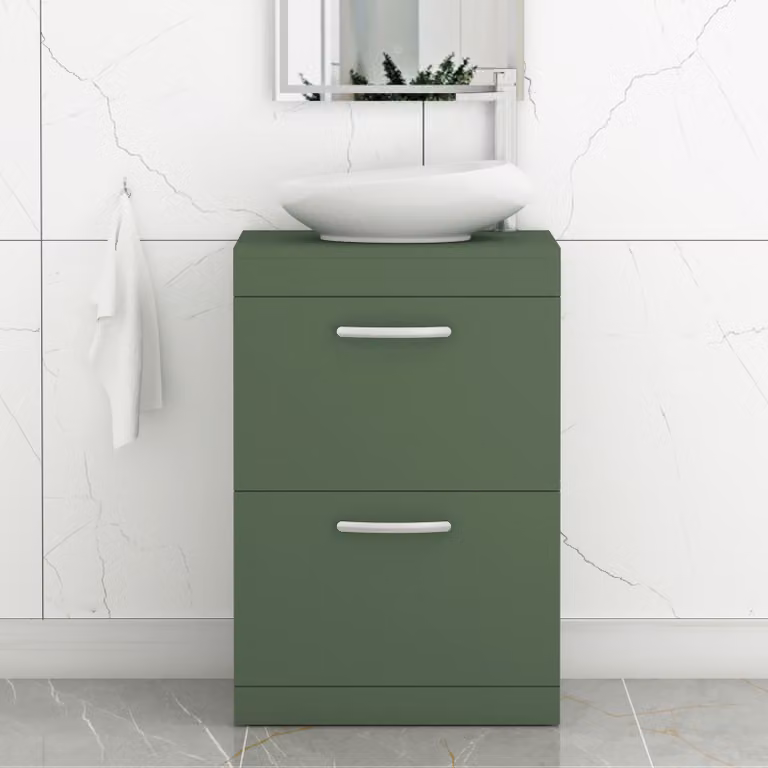 Royal Bathrooms Turin 600mm Floor Standing 2 Drawer Matt Green Vanity Unit with Countertop Basin