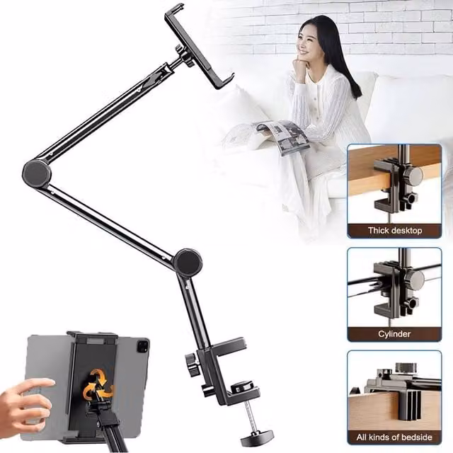 KORVIXA Tablet and Phone Holder Bed Stand and Rotating Desk Stand, Black