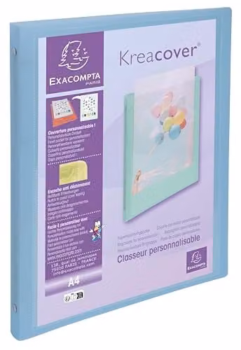 Exacompta Kreacover Pastel Flexible Polypropylene Binder for A4 Format, 4 x 15mm Round Rings, Blue, W: 25 cm, H: 32 cm