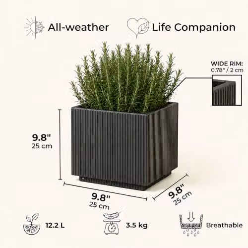 IDEALIST Black Reinforced Stone Outdoor Plant Pot, 25 cm – 7