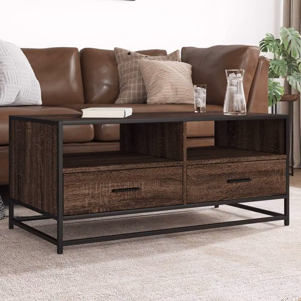 Berkfield Home Industrial Coffee Table in Brown Oak with Metal Sled Base, W/D/H: 100 x 50 x 45 cm – 2