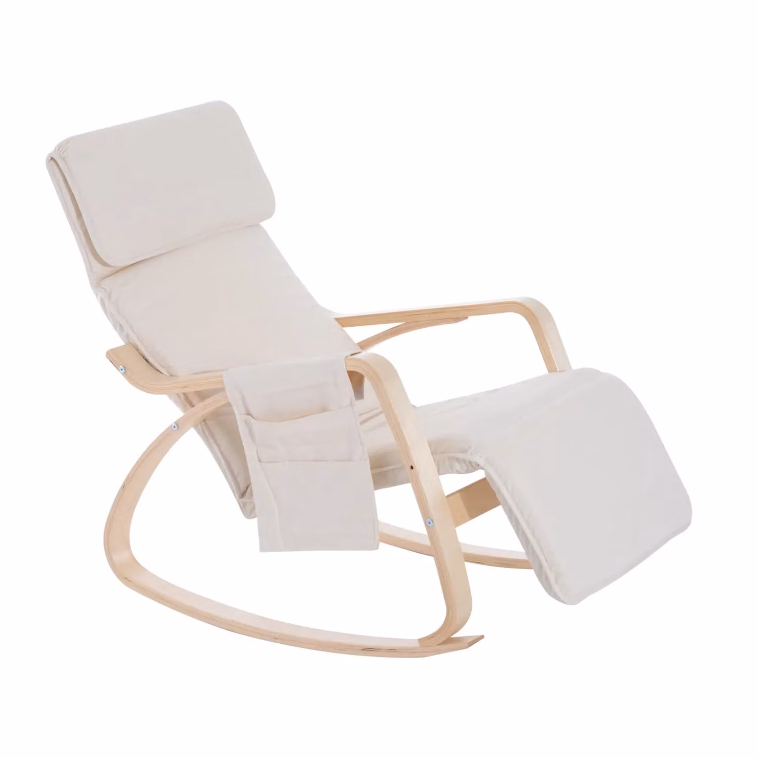 HOMCOM Rocking Recliner Armchair with Adjustable Footrest, Headrest and Side Pocket in Cream White – 2