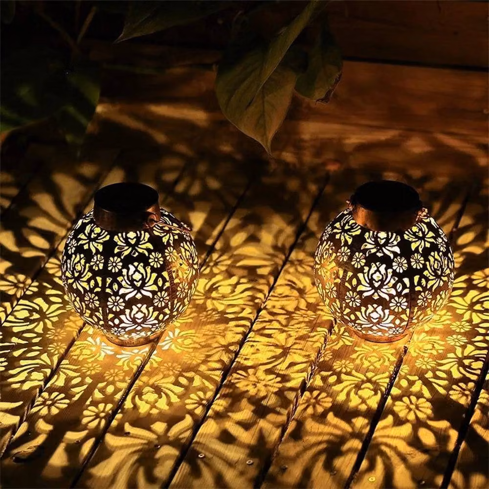 EONLION 2-Piece Solar Powered LED Moroccan Metal Lanterns in Bronze, Height: 100 cm – 4