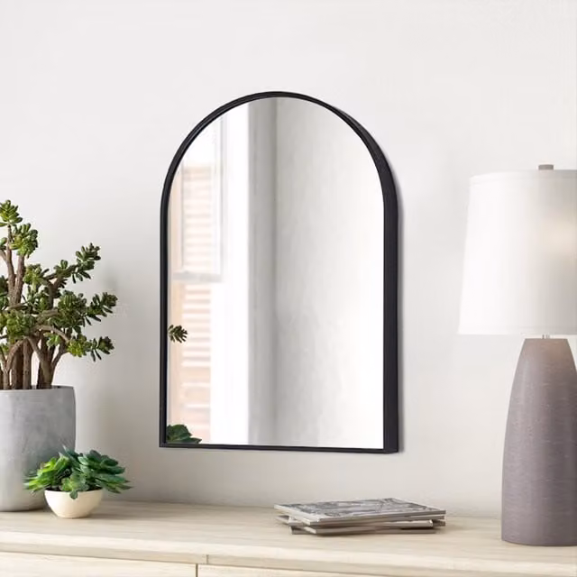 Livingandhome Modern Arched Wall Mirror with Black Metal Frame