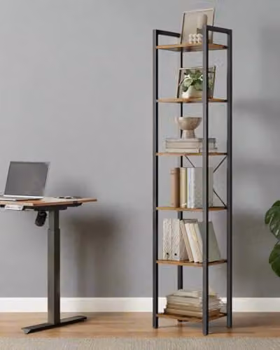 INDOORIST Industrial 6-Tier Shelving Unit in Brown and Black, H: 187.5 x W: 40 x D: 30 cm