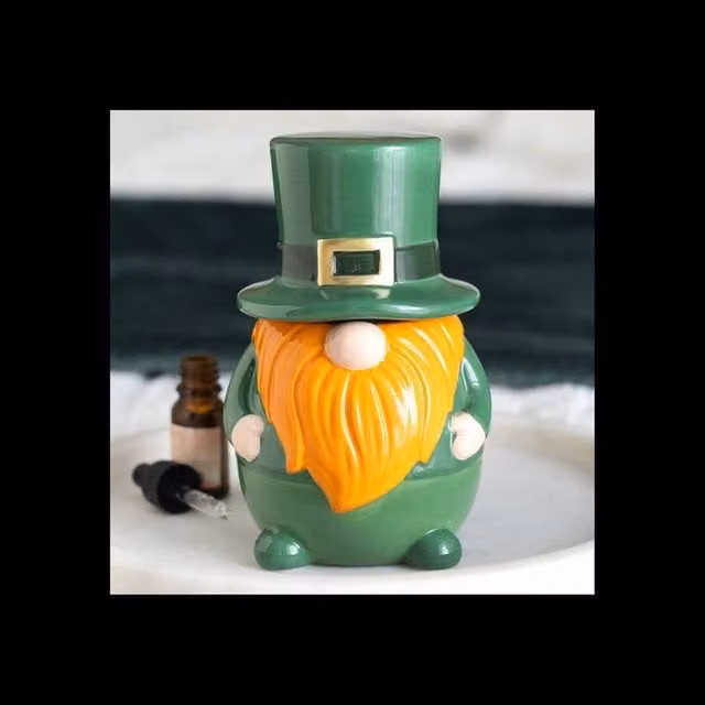 KDMD Festive Leprechaun Gonk Ceramic Fragrance Oil Burner with Lid in Green