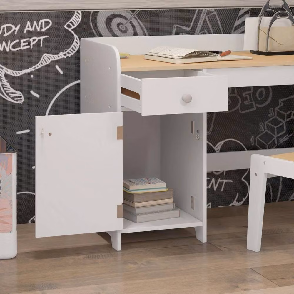 PAWNORA Childrens Desk and Chair Set with Storage Drawer in White – 3