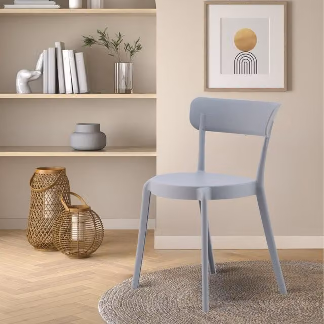 Fusion Living Modern Stackable Plastic Bistro Dining Chair in Matt Grey