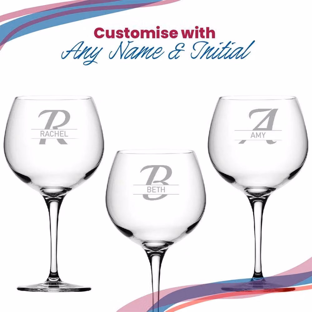 Uniqueful Personalised Primeur Gin Cocktail Glass with Initial and Name in Italic Font, Clear, 680ml – 3