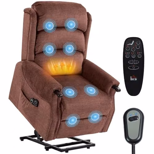 HOMCOM Power Lift Recliner Chair with Motorised Recline and Articulated Elevating Assist in Brown Velvet