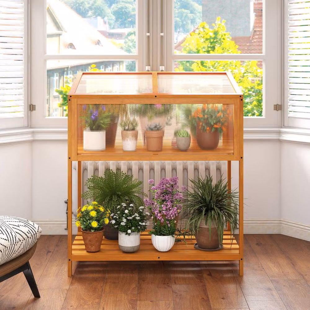 Gymax Orange Space-saving Indoor Outdoor Greenhouse Cold Frame Planter Protection W/D/H: 152 x 90 x 50 cm – 3