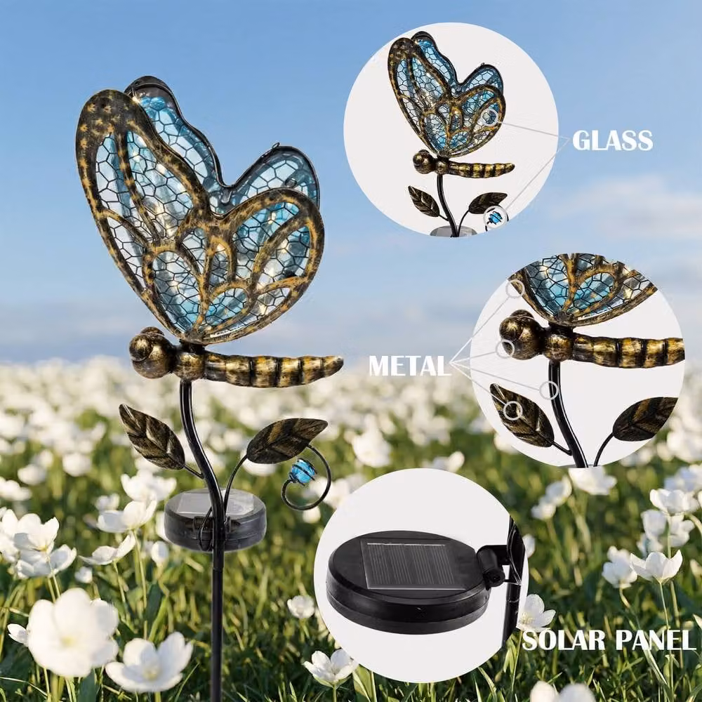 Bright Zeal Solar Butterfly Decorative Glass Stake Lights in Blue, Pink and Purple, Height: 88.9 cm – 2