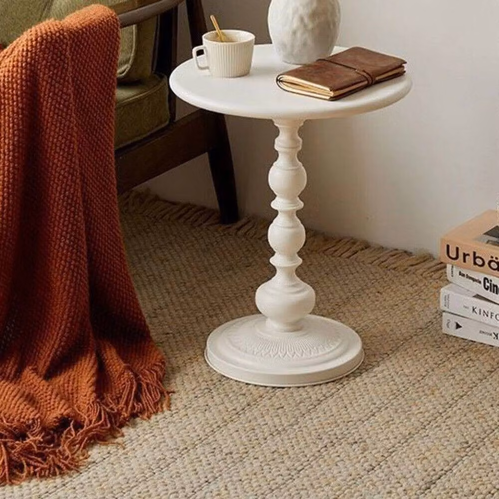 FORGEVIO Metal Round Accent Pedestal End Table in White – 3