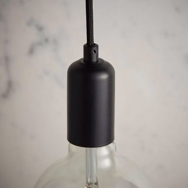 Loops Industrial Matt Black Adjustable Hanging Ceiling Pendant Light with Rose Kit