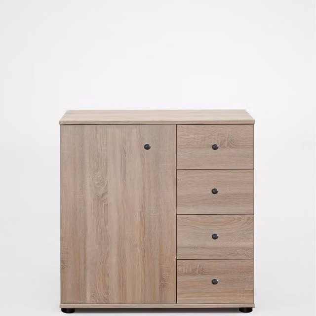 TJS Chalet Combi Chest in Oak with 1 Door and 4 Drawers, Brown