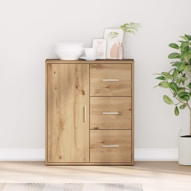 Berkfield Home Artisan Oak Sideboard in Brown, W/D/H: 60 x 31 x 70 cm