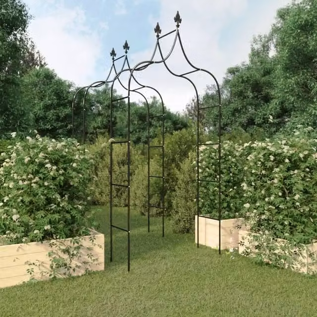 Berkfield Home Garden Black Steel Garden Arches Trellis Support, 2 Pack, W/D/H: 120 x 38 x 260 cm