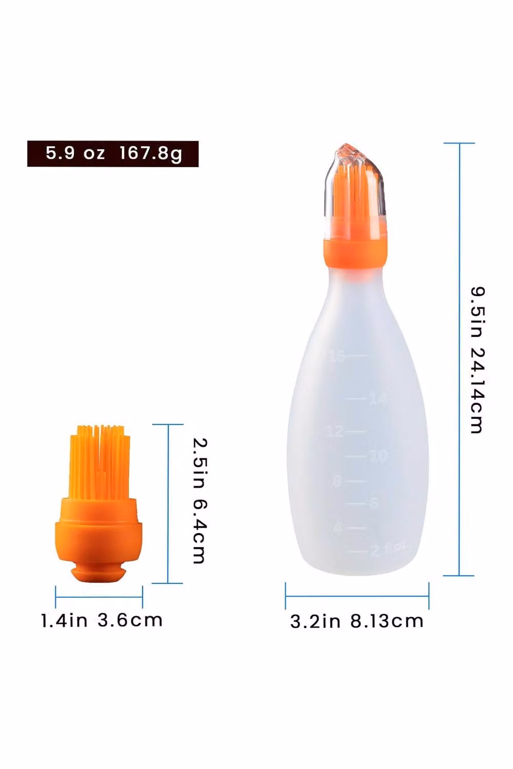 Gourmet Easy Set of 2 Heat Resistant Silicone Basting Brushes with Sauce Bottle in Orange and Black – 4