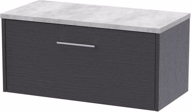 Balterley Modern Wall Mounted Bathroom Vanity Unit with One Drawer in Matt Grey, W/D/H: 80.0 x 39.0 x 38.1 cm